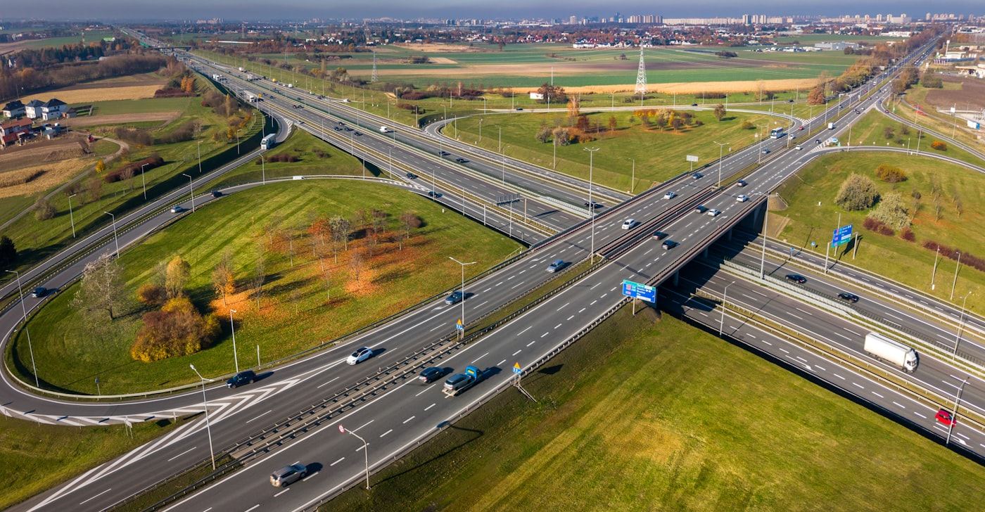 Aerial view of a highway interchange