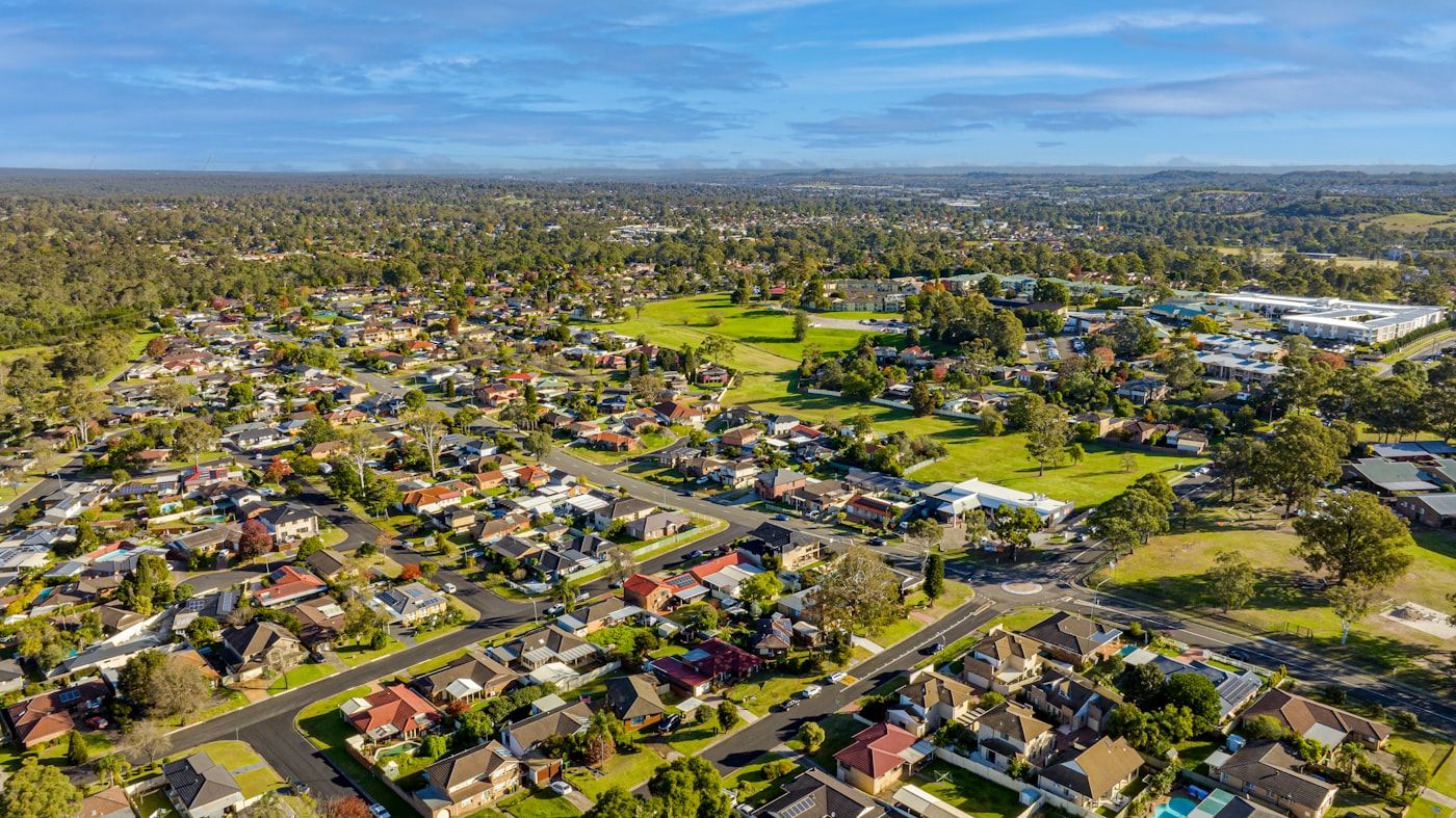 Aerial view of a residential development
