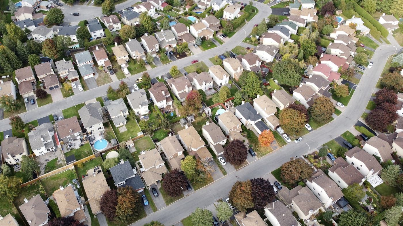 Aerial view of an American suburban housing development